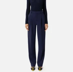 Pantaloni E Shorts|Elisabetta Franchi Pantalone in crêpe stretch con doppie pinces Navy