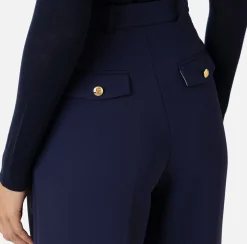 Pantaloni E Shorts|Elisabetta Franchi Pantalone in crêpe stretch con doppie pinces Navy