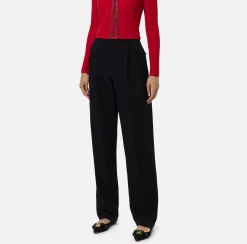Pantaloni E Shorts|Elisabetta Franchi Pantalone in crêpe stretch con doppie pinces Nero