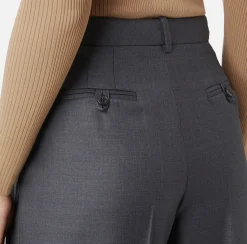 Pantaloni E Shorts|Elisabetta Franchi Pantalone in fresco lana con pinces e risvolto SteelMelange