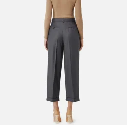 Pantaloni E Shorts|Elisabetta Franchi Pantalone in fresco lana con pinces e risvolto SteelMelange