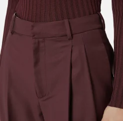 Pantaloni E Shorts|Elisabetta Franchi Pantalone in fresco lana con pinces e risvolto RougeNoir