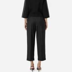 Pantaloni E Shorts|Elisabetta Franchi Pantalone in fresco lana con pinces e risvolto Nero