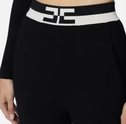Pantaloni E Shorts|Elisabetta Franchi Pantalone jogger in viscosa con bande logo Nero/Burro
