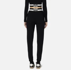 Pantaloni E Shorts|Elisabetta Franchi Pantalone jogger in viscosa con bande logo Nero/Burro