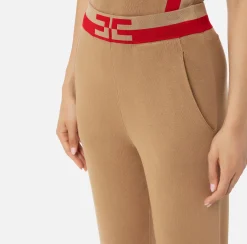 Pantaloni E Shorts|Elisabetta Franchi Pantalone jogger in viscosa con bande logo Camel/RedPassion