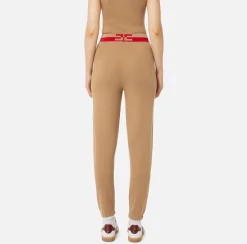 Pantaloni E Shorts|Elisabetta Franchi Pantalone jogger in viscosa con bande logo Camel/RedPassion