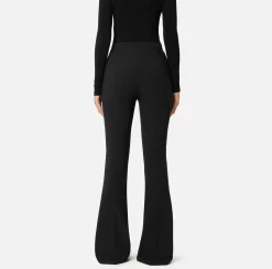 Pantaloni E Shorts|Elisabetta Franchi Pantalone palazzo in crêpe stretch con morsetto Nero