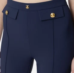 Tailleur|Pantaloni E Shorts|Elisabetta Franchi Pantalone palazzo in crêpe stretch con rivetto logo Navy