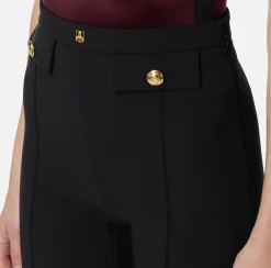 Tailleur|Pantaloni E Shorts|Elisabetta Franchi Pantalone palazzo in crêpe stretch con rivetto logo Nero