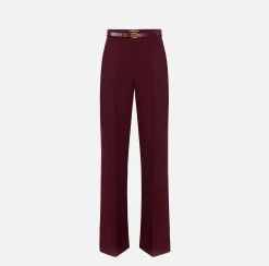 Pantaloni E Shorts|Elisabetta Franchi Pantalone palazzo in raso con cintura RougeNoir