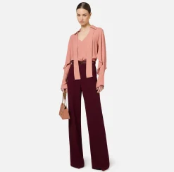 Pantaloni E Shorts|Elisabetta Franchi Pantalone palazzo in raso con cintura RougeNoir