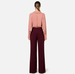 Pantaloni E Shorts|Elisabetta Franchi Pantalone palazzo in raso con cintura RougeNoir