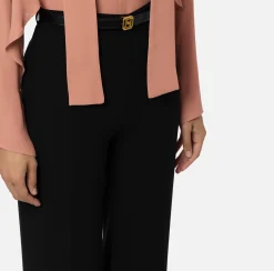 Pantaloni E Shorts|Elisabetta Franchi Pantalone palazzo in raso con cintura Nero