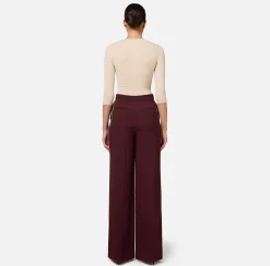 Pantaloni E Shorts|Elisabetta Franchi Pantalone palazzo in satin con morsetto RougeNoir/Burro