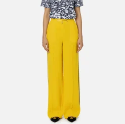 Pantaloni E Shorts|Elisabetta Franchi Pantalone palazzo in satin con morsetto Mimosa/Navy