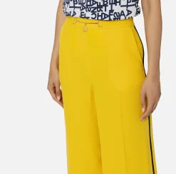 Pantaloni E Shorts|Elisabetta Franchi Pantalone palazzo in satin con morsetto Mimosa/Navy