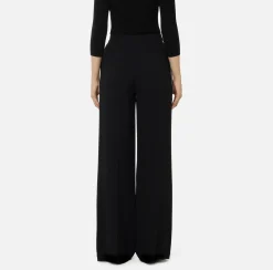 Pantaloni E Shorts|Elisabetta Franchi Pantalone palazzo in satin con morsetto Nero/Burro