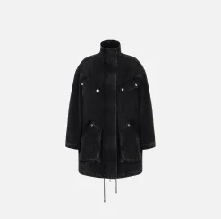 Giacche & Trench|Elisabetta Franchi Parka over in denim con ecomontone Nero