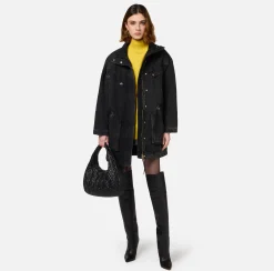 Giacche & Trench|Elisabetta Franchi Parka over in denim con ecomontone Nero