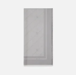 Sciarpe|Elisabetta Franchi Pashmina in jacquard lurex con pattern righe diagonali e logo Steel