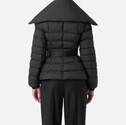 Capispalla|Elisabetta Franchi Piumino corto in nylon con ampio collo Nero