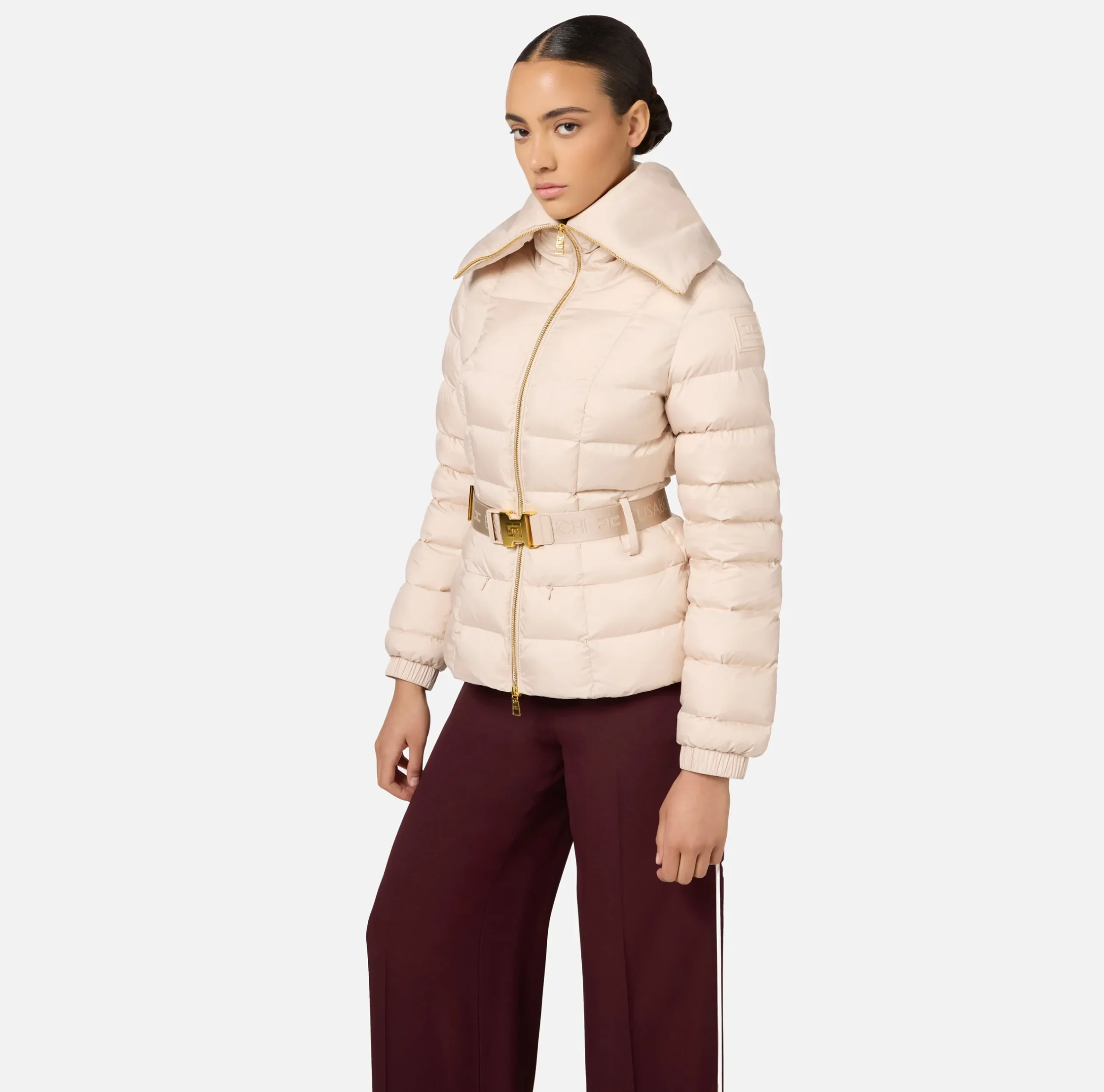 Capispalla|Elisabetta Franchi Piumino corto in nylon con ampio collo Lattice