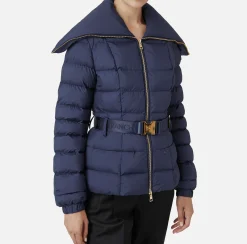 Capispalla|Elisabetta Franchi Piumino corto in nylon con ampio collo Navy