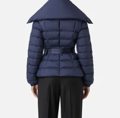 Capispalla|Elisabetta Franchi Piumino corto in nylon con ampio collo Navy