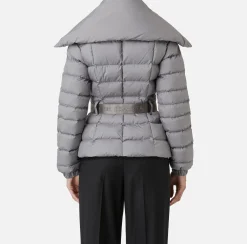 Capispalla|Elisabetta Franchi Piumino corto in nylon con ampio collo Steel