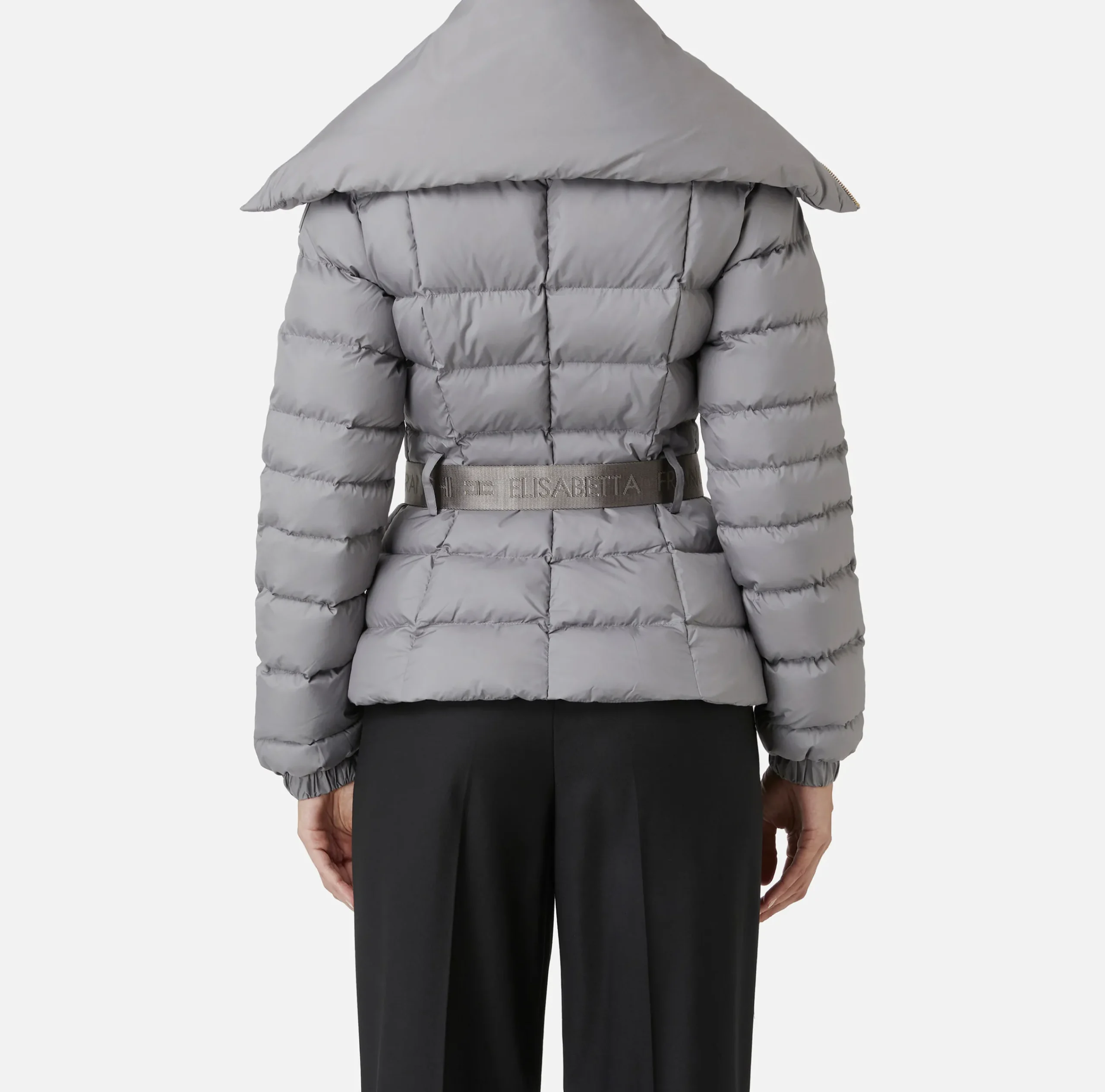 Capispalla|Elisabetta Franchi Piumino corto in nylon con ampio collo Steel