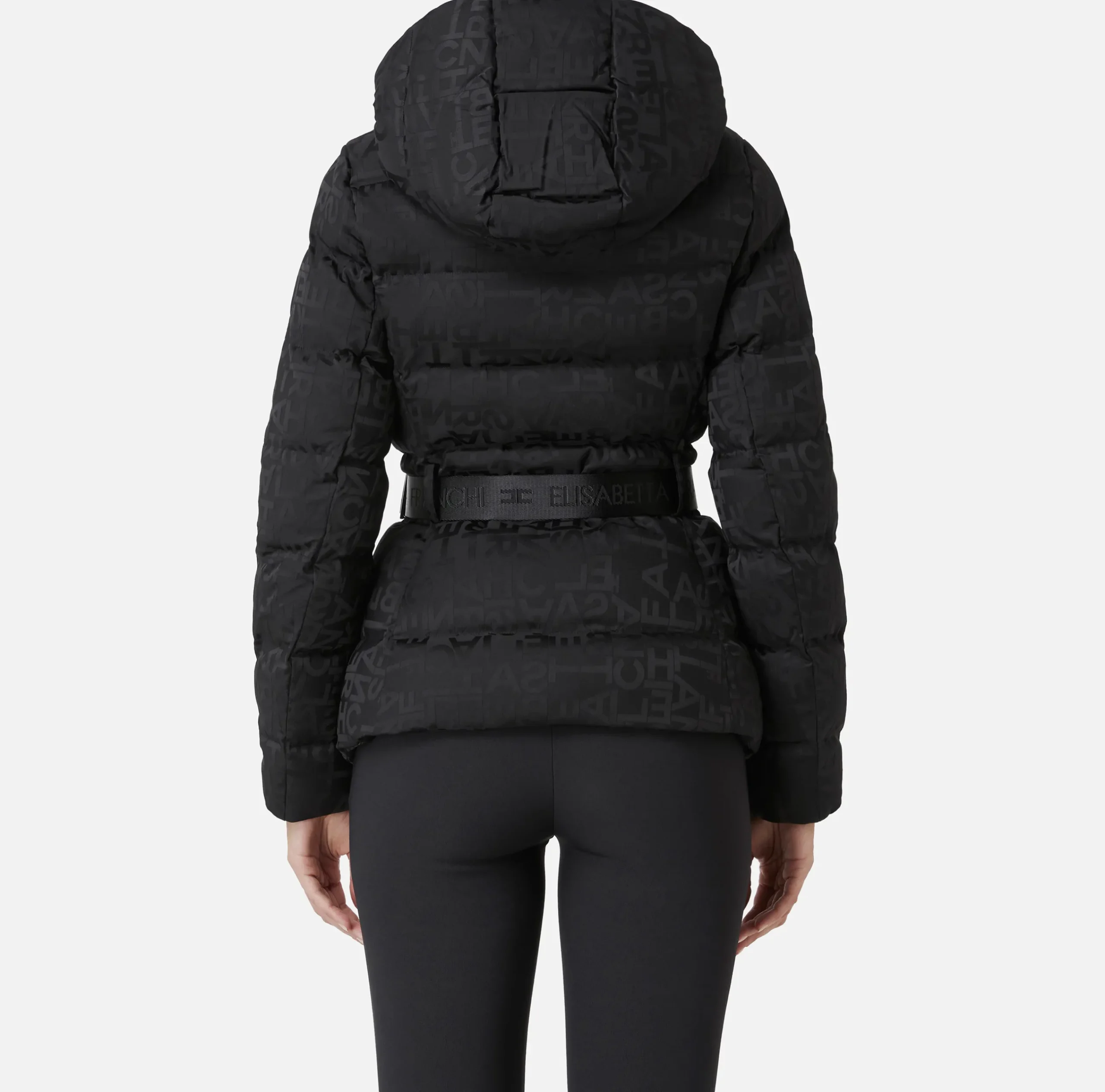 Capispalla|Elisabetta Franchi Piumino corto in nylon jacquard lettering Nero