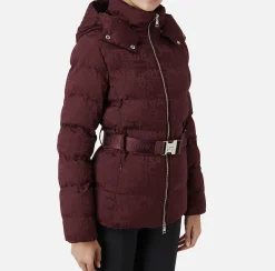 Capispalla|Elisabetta Franchi Piumino corto in nylon jacquard lettering RougeNoir