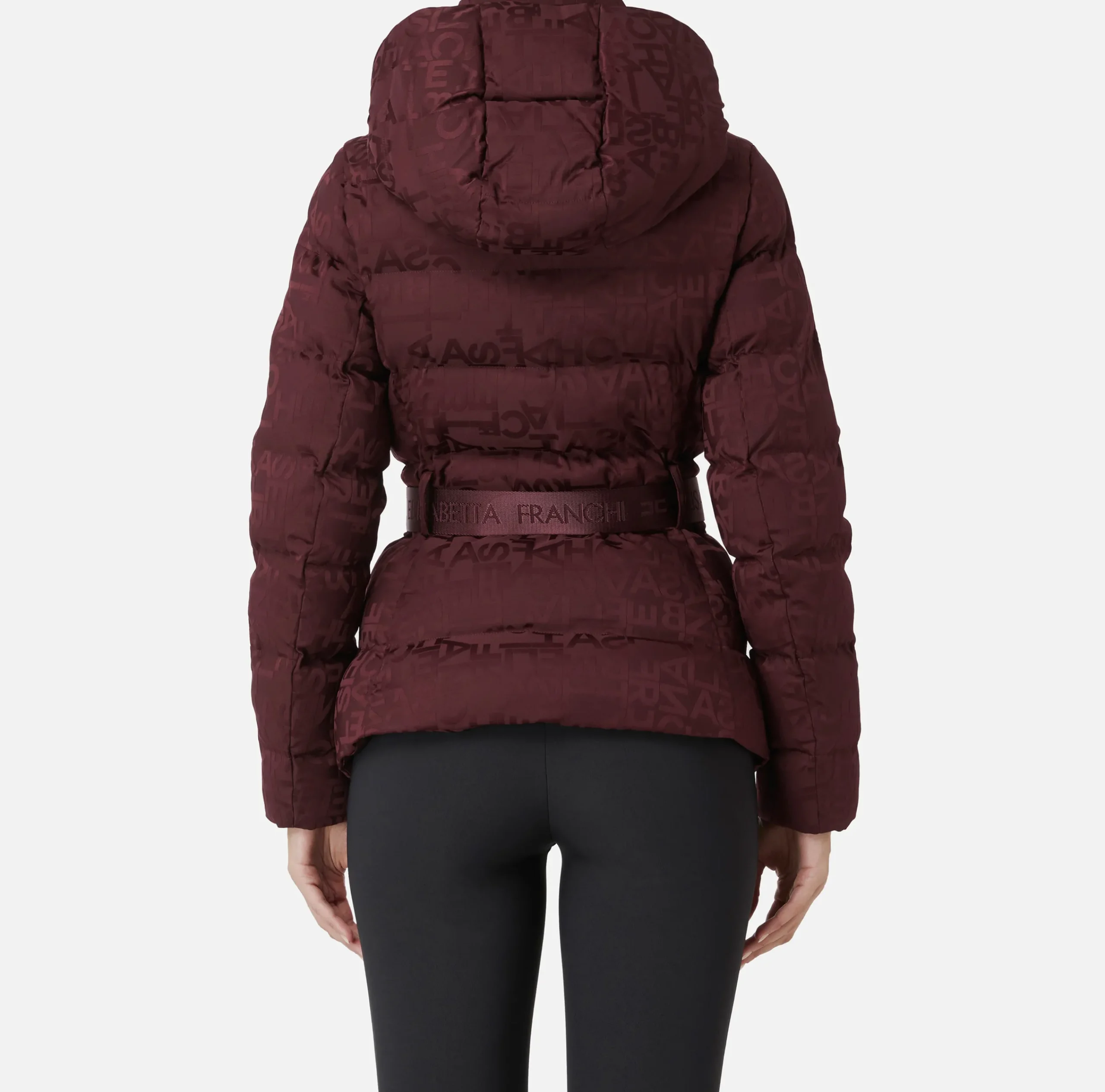 Capispalla|Elisabetta Franchi Piumino corto in nylon jacquard lettering RougeNoir