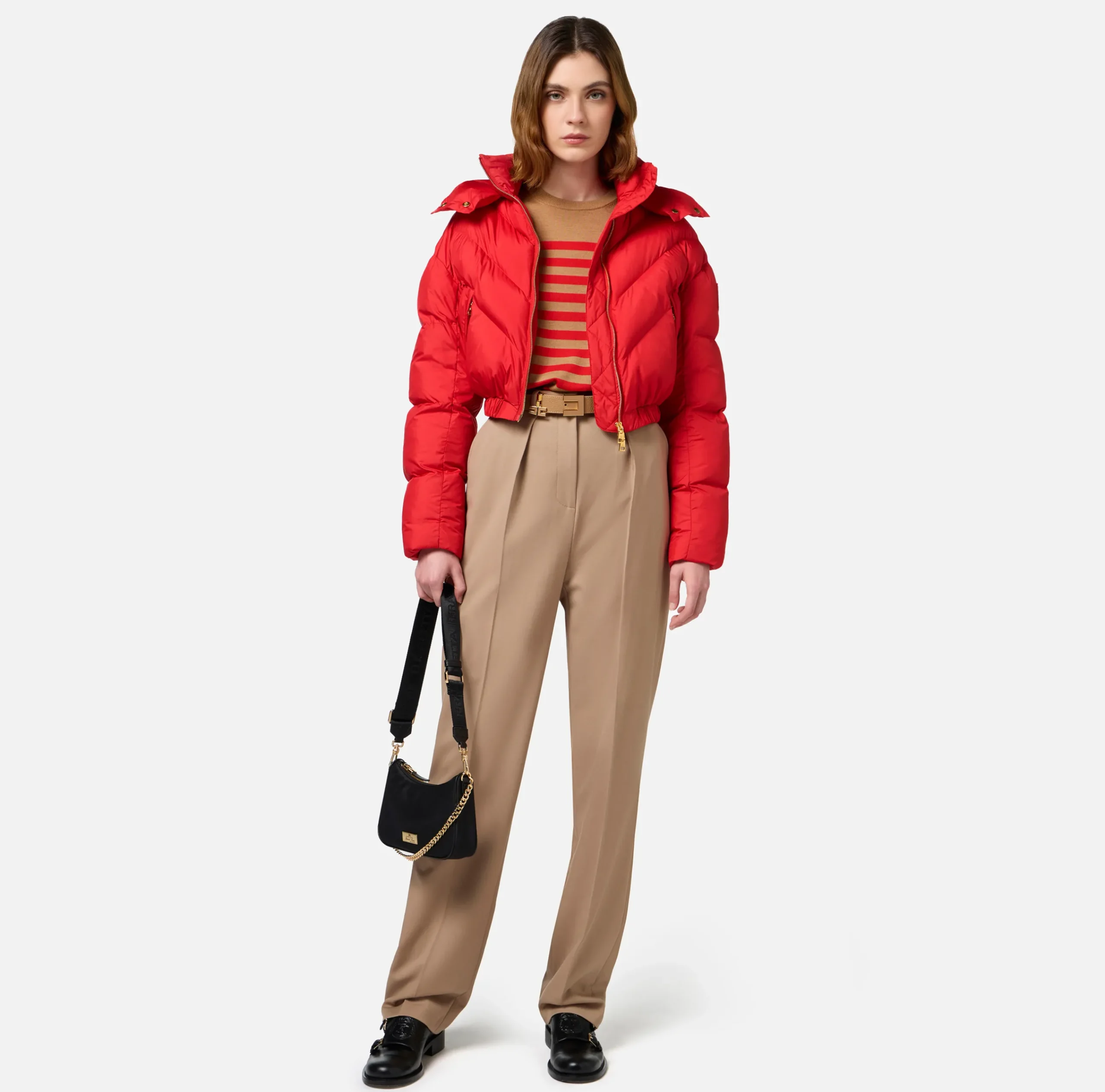 Capispalla|Elisabetta Franchi Piumino cropped in nylon lucido RedPassion