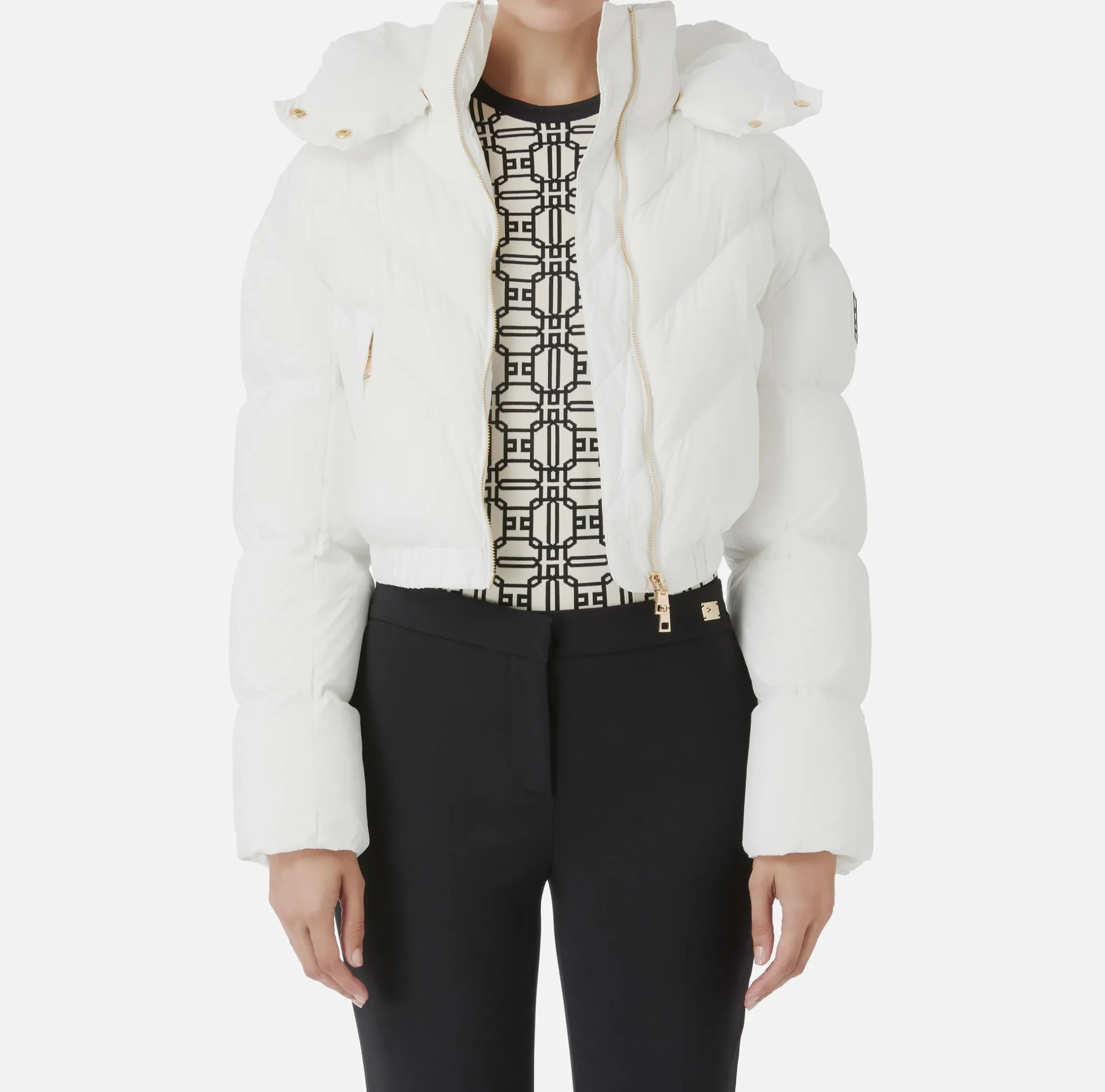 Capispalla|Elisabetta Franchi Piumino cropped in nylon lucido Avorio