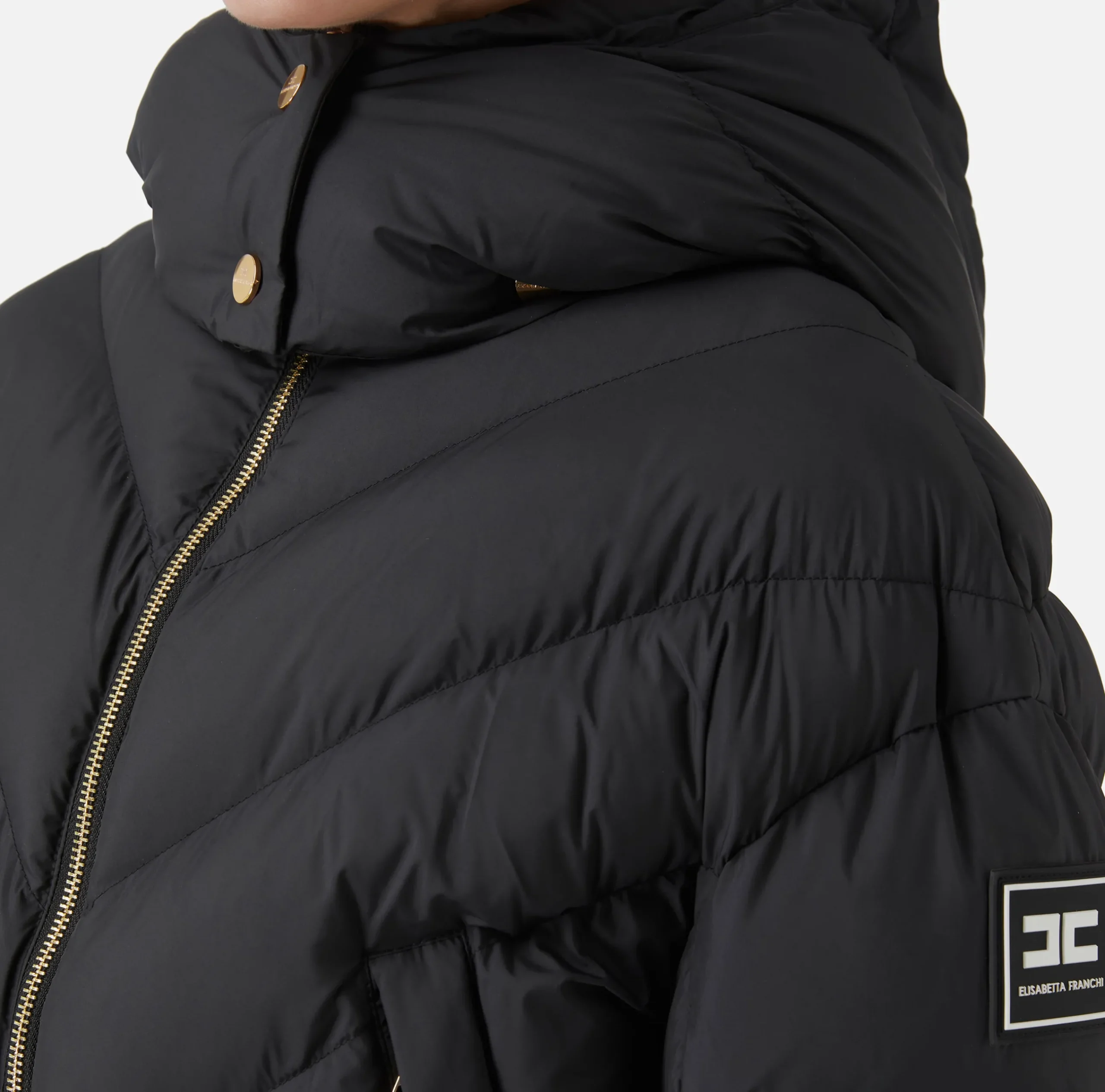 Capispalla|Elisabetta Franchi Piumino cropped in nylon lucido Nero