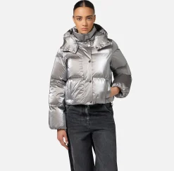 Capispalla|Elisabetta Franchi Piumino cropped in nylon effetto metallizzato Steel