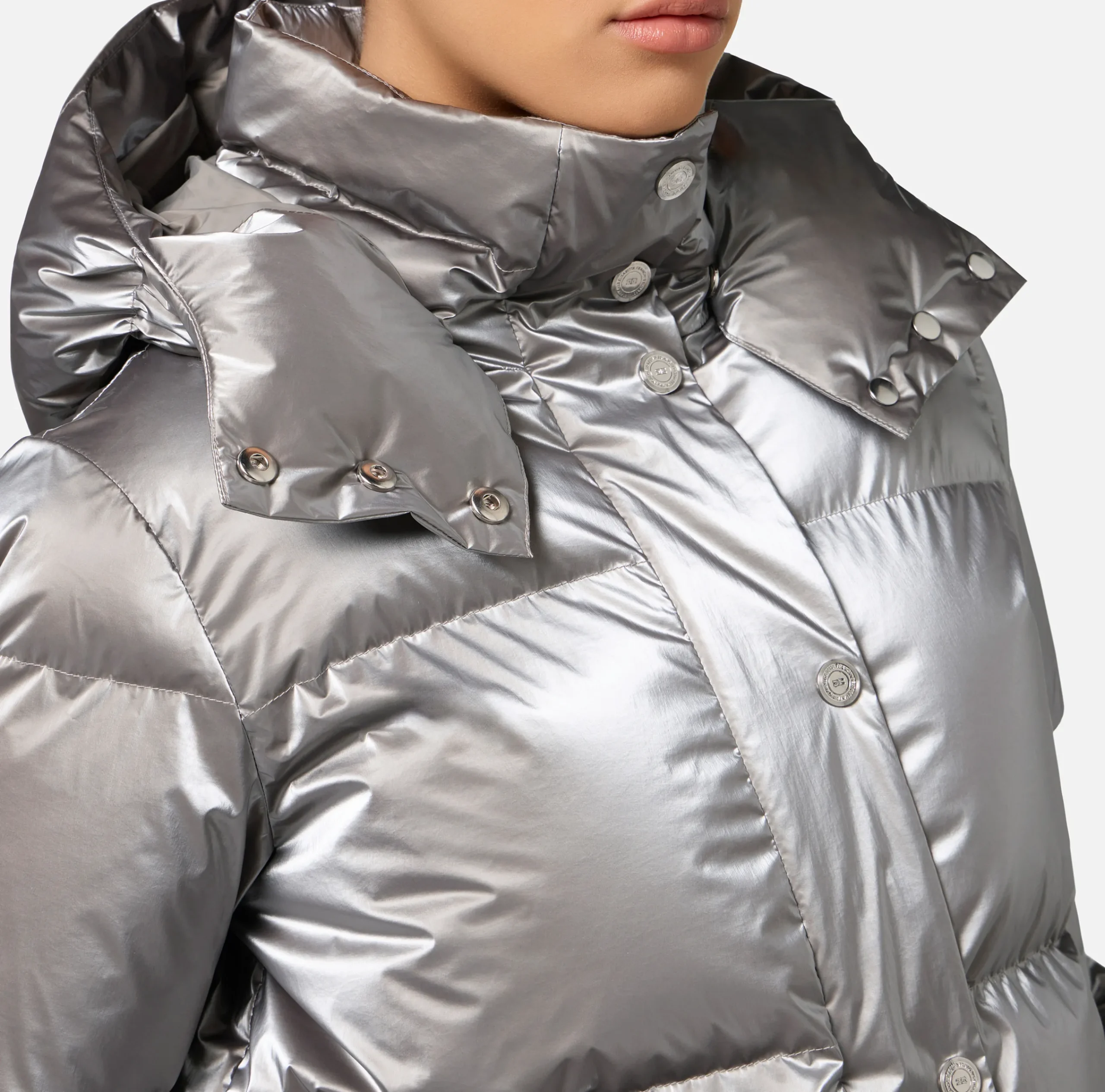 Capispalla|Elisabetta Franchi Piumino cropped in nylon effetto metallizzato Steel