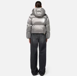 Capispalla|Elisabetta Franchi Piumino cropped in nylon effetto metallizzato Steel