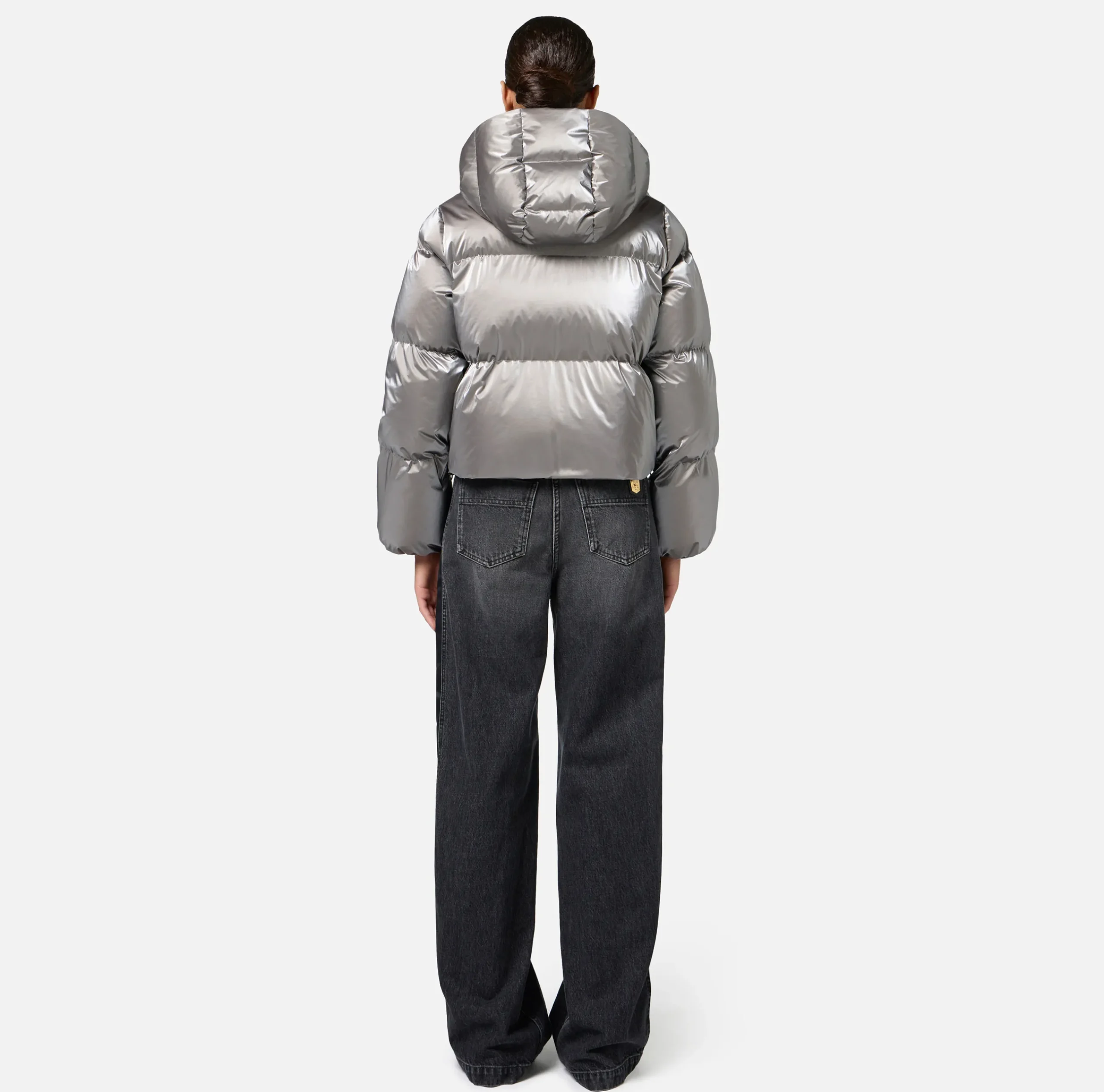 Capispalla|Elisabetta Franchi Piumino cropped in nylon effetto metallizzato Steel