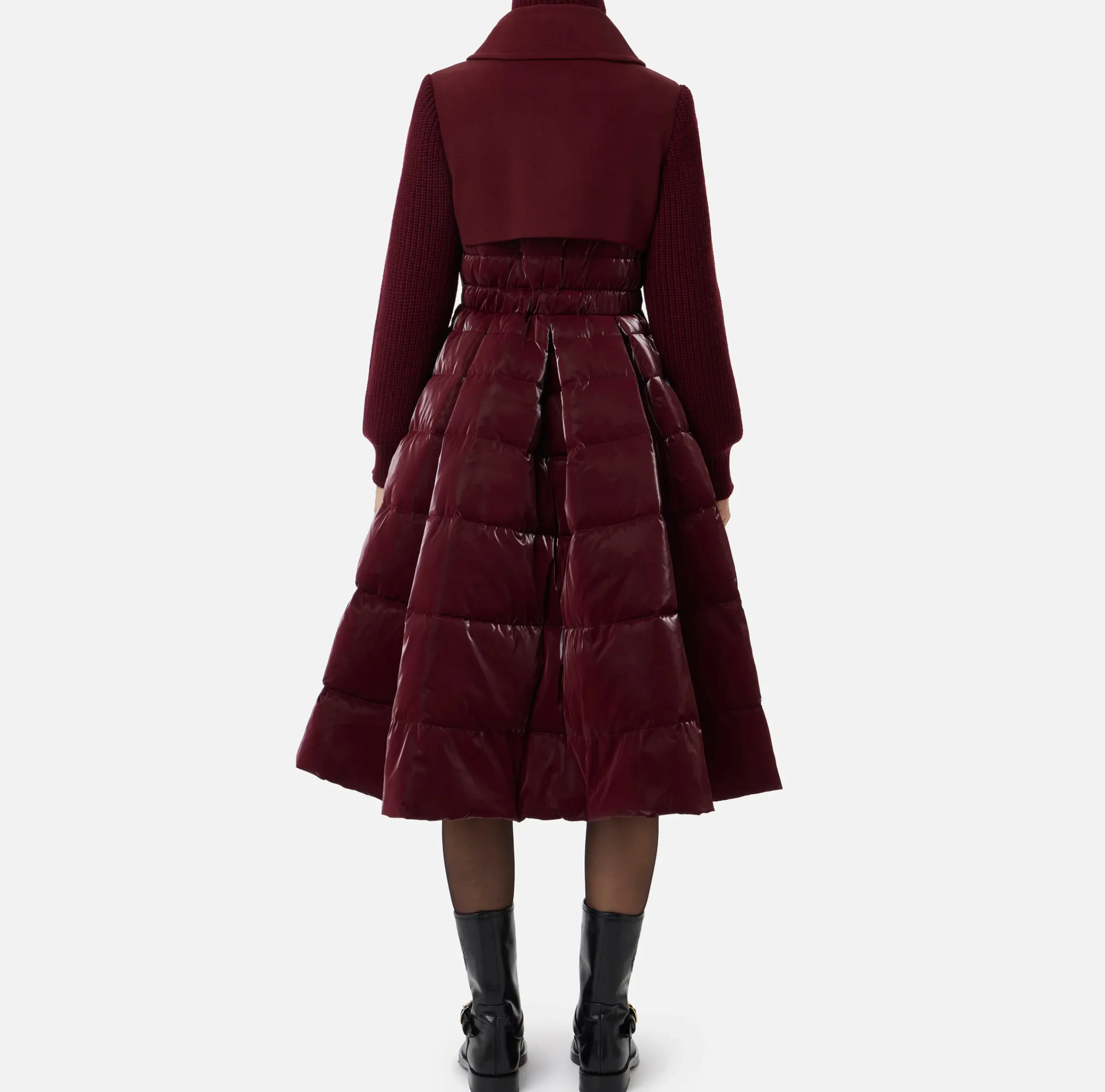 Capispalla|Elisabetta Franchi Piumino in nylon e panno con gonna a ruota RougeNoir