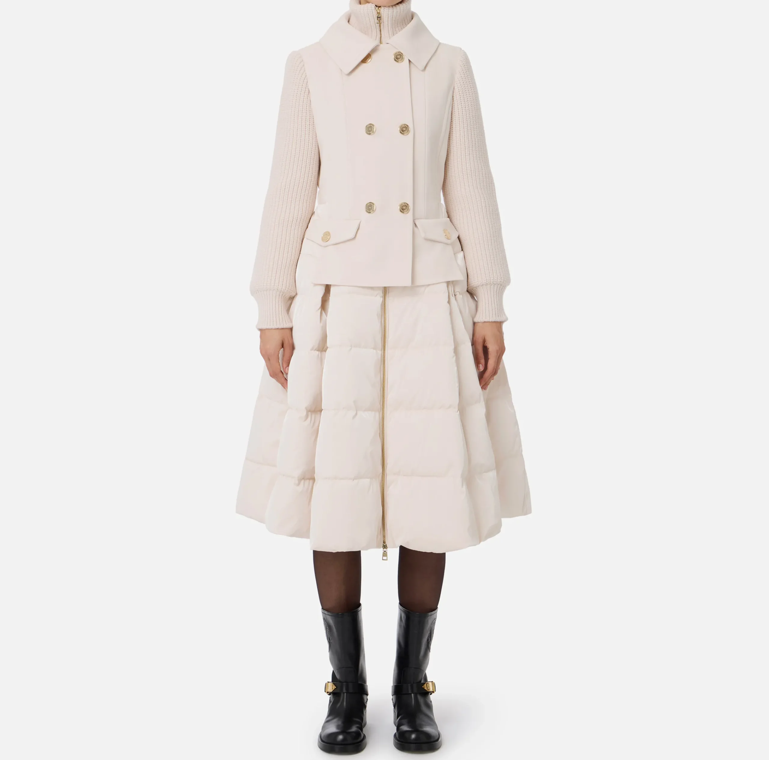 Capispalla|Elisabetta Franchi Piumino in nylon e panno con gonna a ruota Lattice