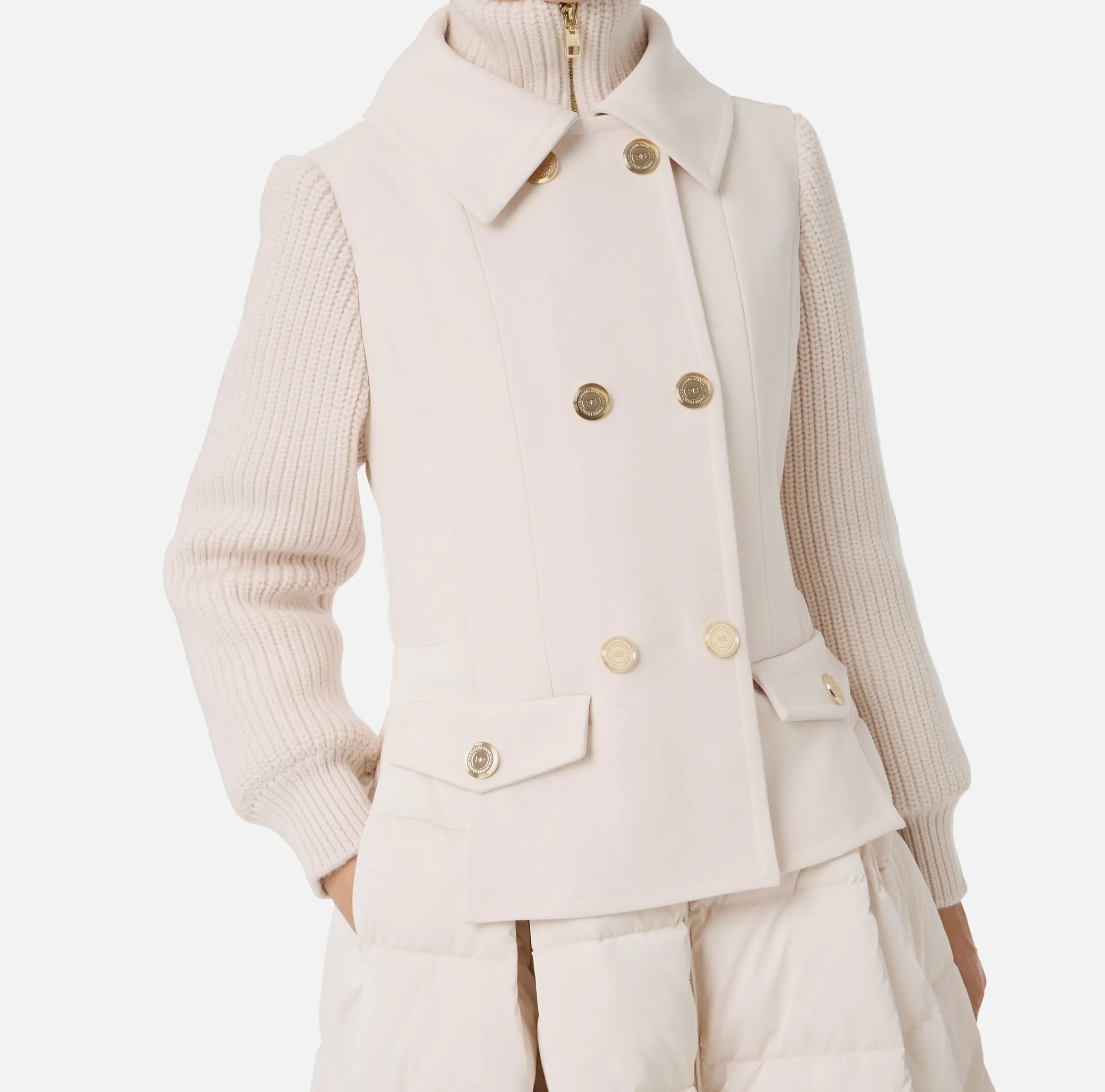 Capispalla|Elisabetta Franchi Piumino in nylon e panno con gonna a ruota Lattice