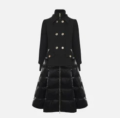 Capispalla|Elisabetta Franchi Piumino in nylon e panno con gonna a ruota Nero