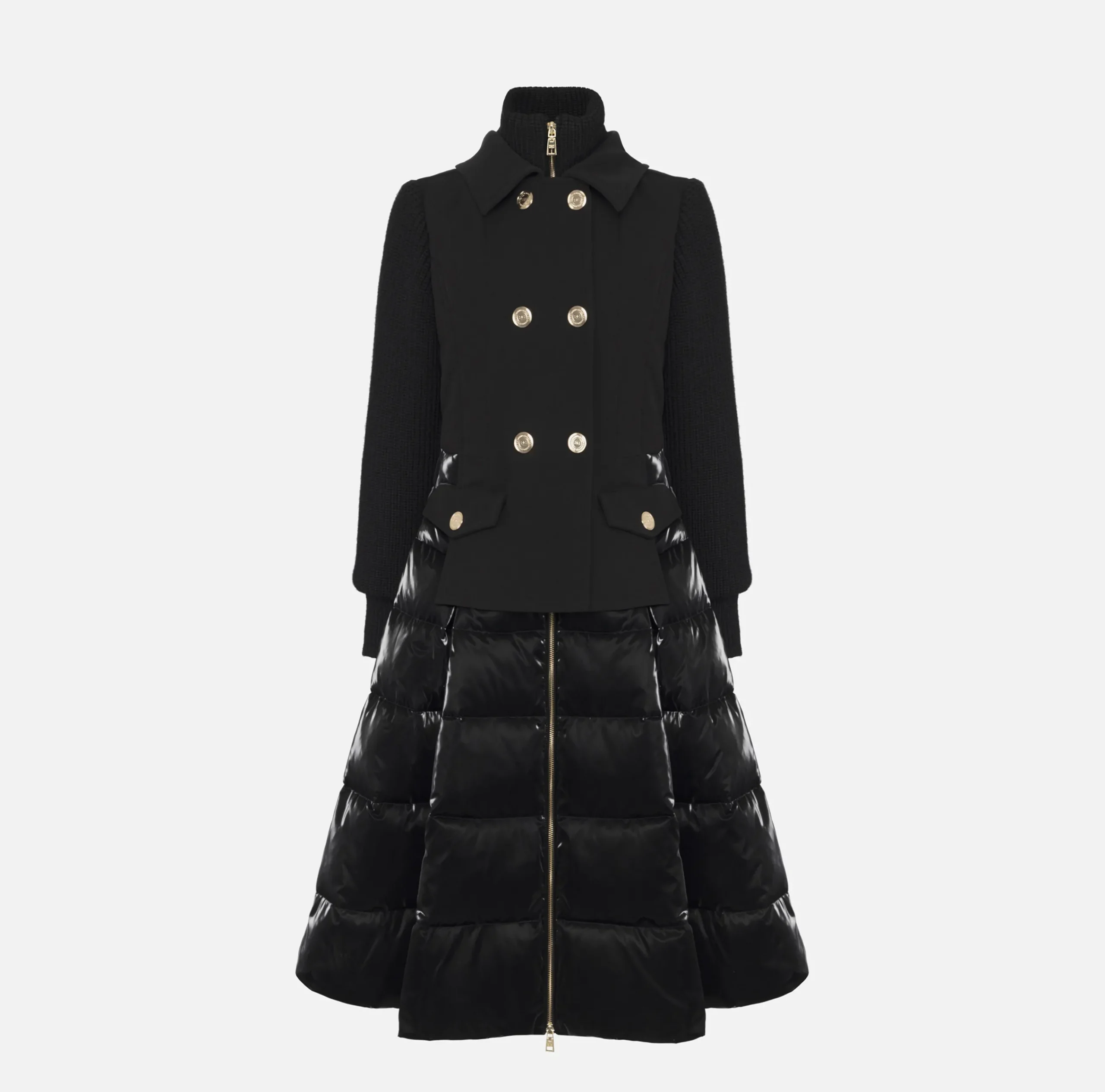 Capispalla|Elisabetta Franchi Piumino in nylon e panno con gonna a ruota Nero