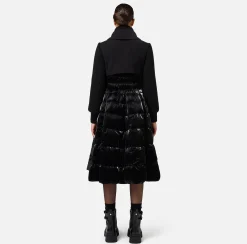 Capispalla|Elisabetta Franchi Piumino in nylon e panno con gonna a ruota Nero