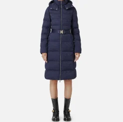 Capispalla|Elisabetta Franchi Piumino lungo in nylon jacquard lettering Navy