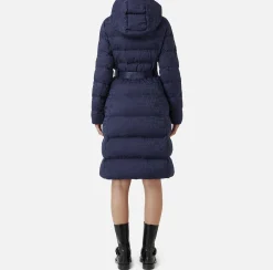 Capispalla|Elisabetta Franchi Piumino lungo in nylon jacquard lettering Navy