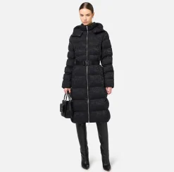 Capispalla|Elisabetta Franchi Piumino lungo in nylon jacquard lettering Nero